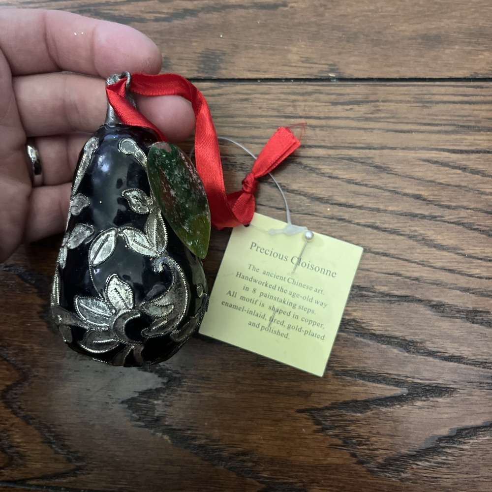 precious cloisonne Black Silver pear ornament